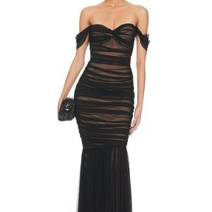 Norma Kamali Black Ruched Strapless Gown